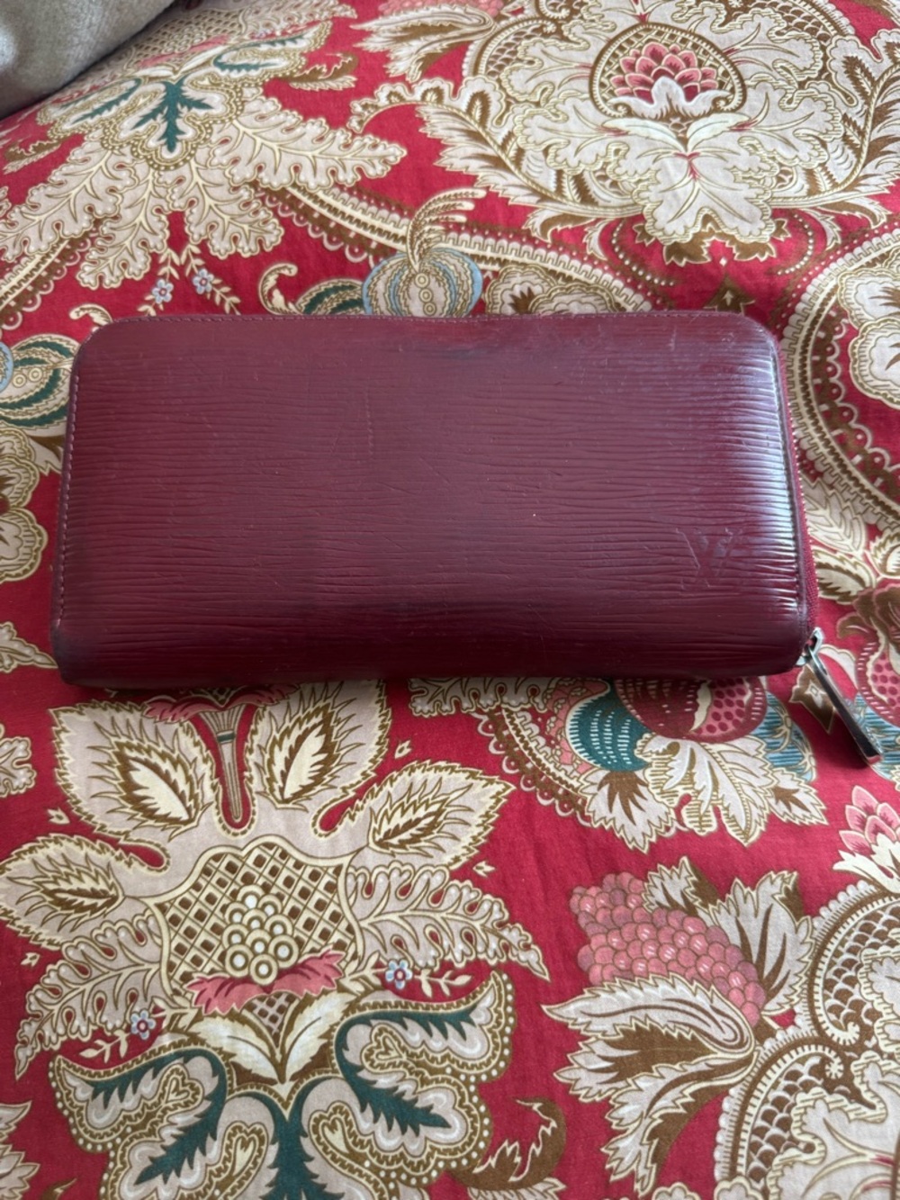 Louis Vuitton Burgundy and Silver Logo Zip Pull Wallet
